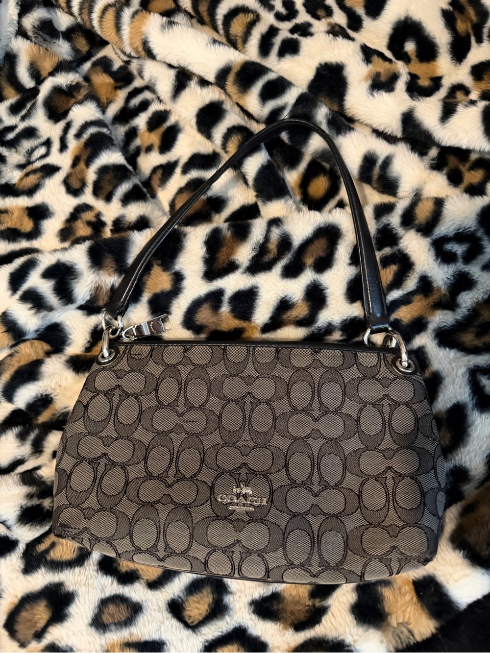Coach Black and Gray Signature Jacquard Shoulder Bag